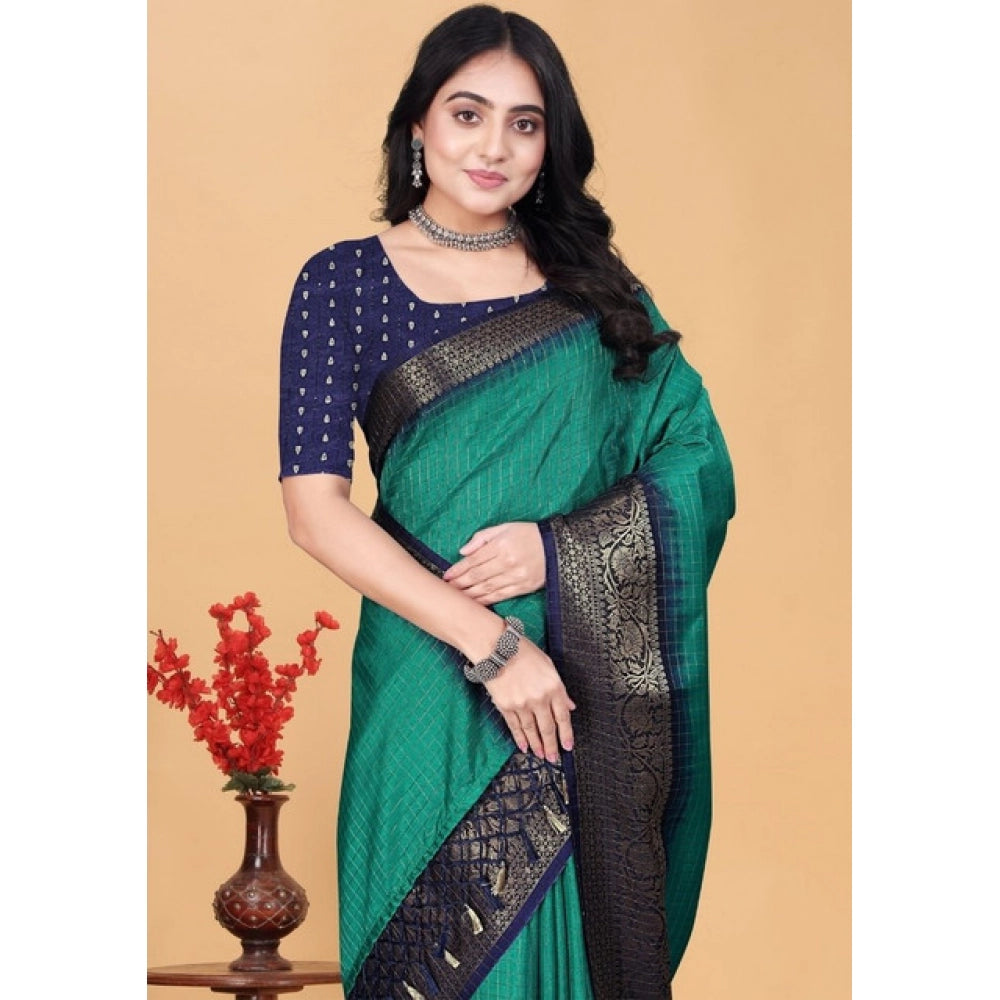 Embellished Women's Cotton Blend Checkered Saree With Blouse Piece