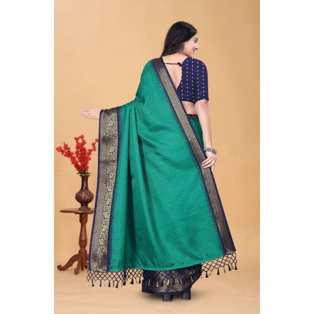 Embellished Women's Cotton Blend Checkered Saree With Blouse Piece