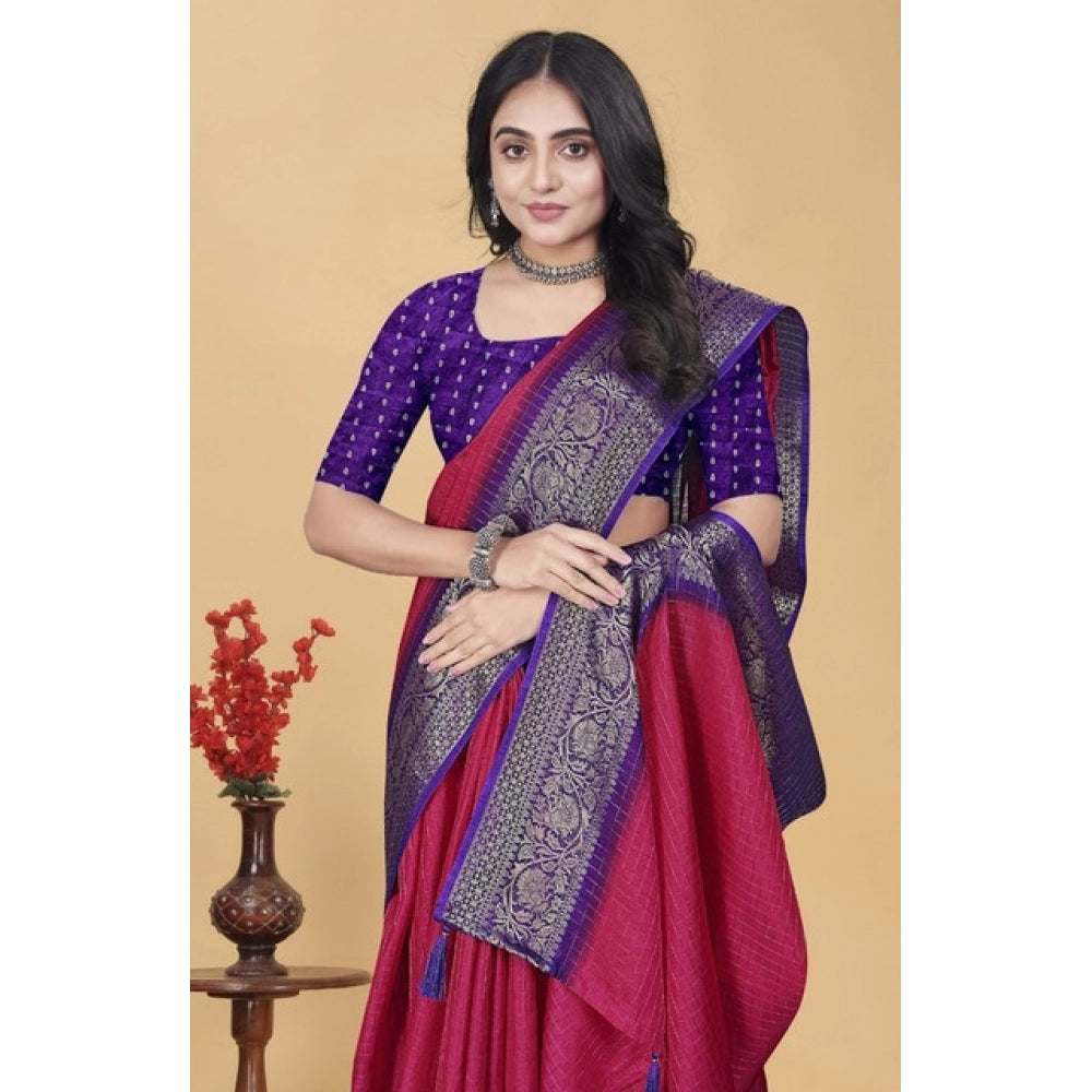 Embellished Women's Cotton Blend Checkered Saree With Blouse Piece