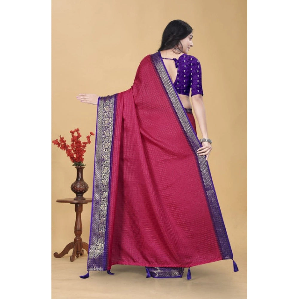 Embellished Women's Cotton Blend Checkered Saree With Blouse Piece