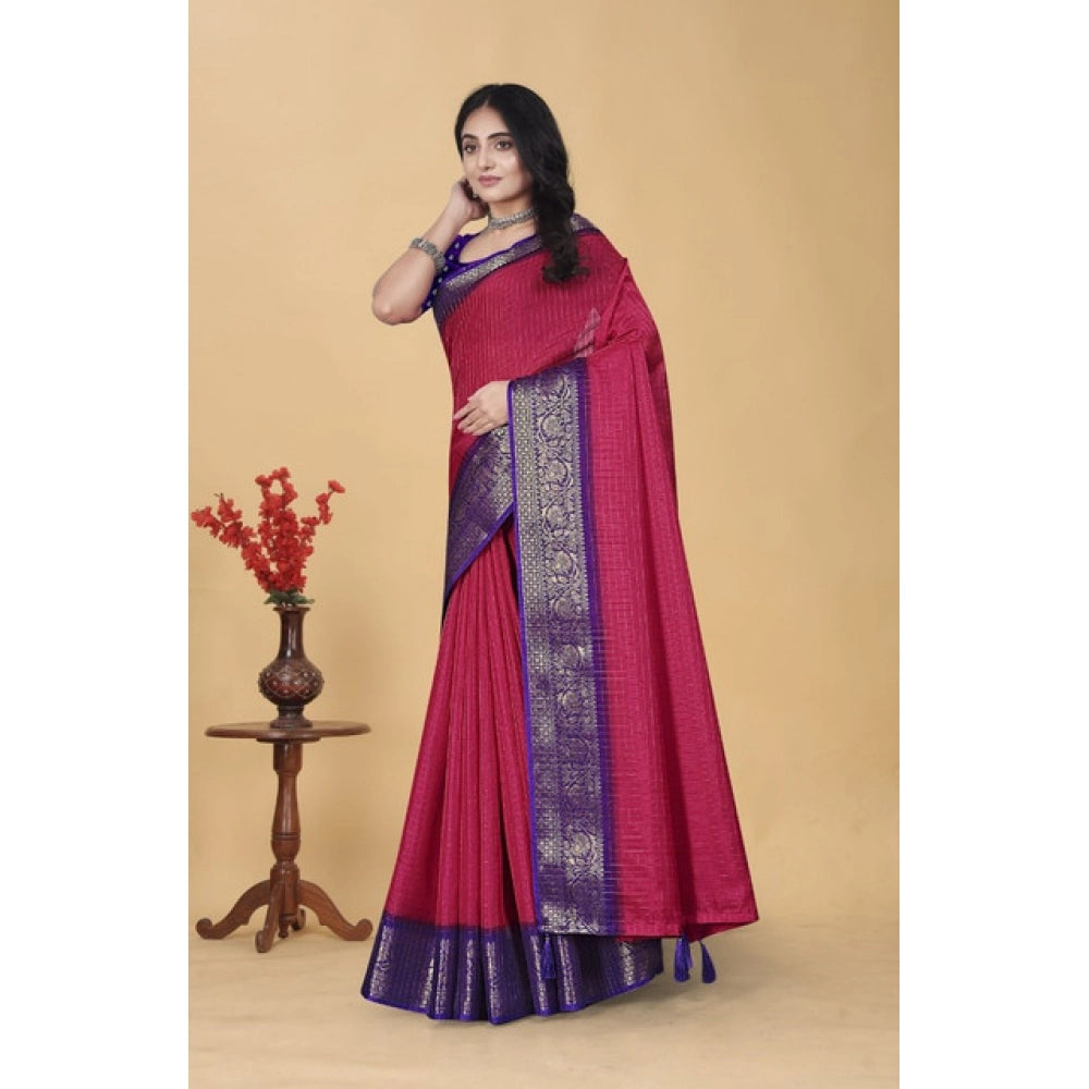 Embellished Women's Cotton Blend Checkered Saree With Blouse Piece