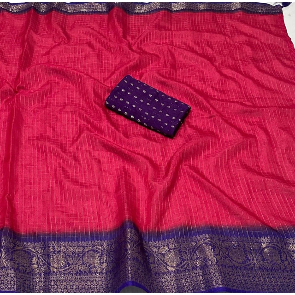 Embellished Women's Cotton Blend Checkered Saree With Blouse Piece