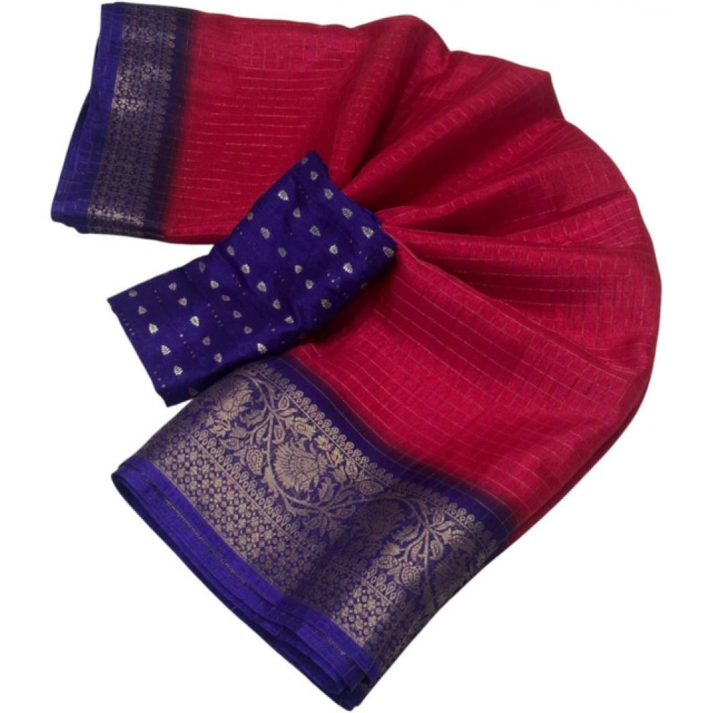 Embellished Women's Cotton Blend Checkered Saree With Blouse Piece