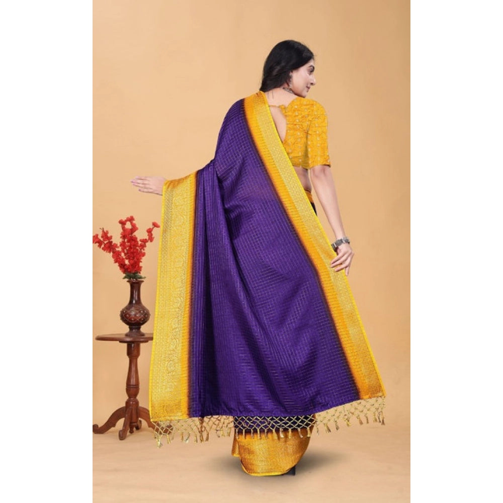 Embellished Women's Cotton Blend Checkered Saree With Blouse Piece