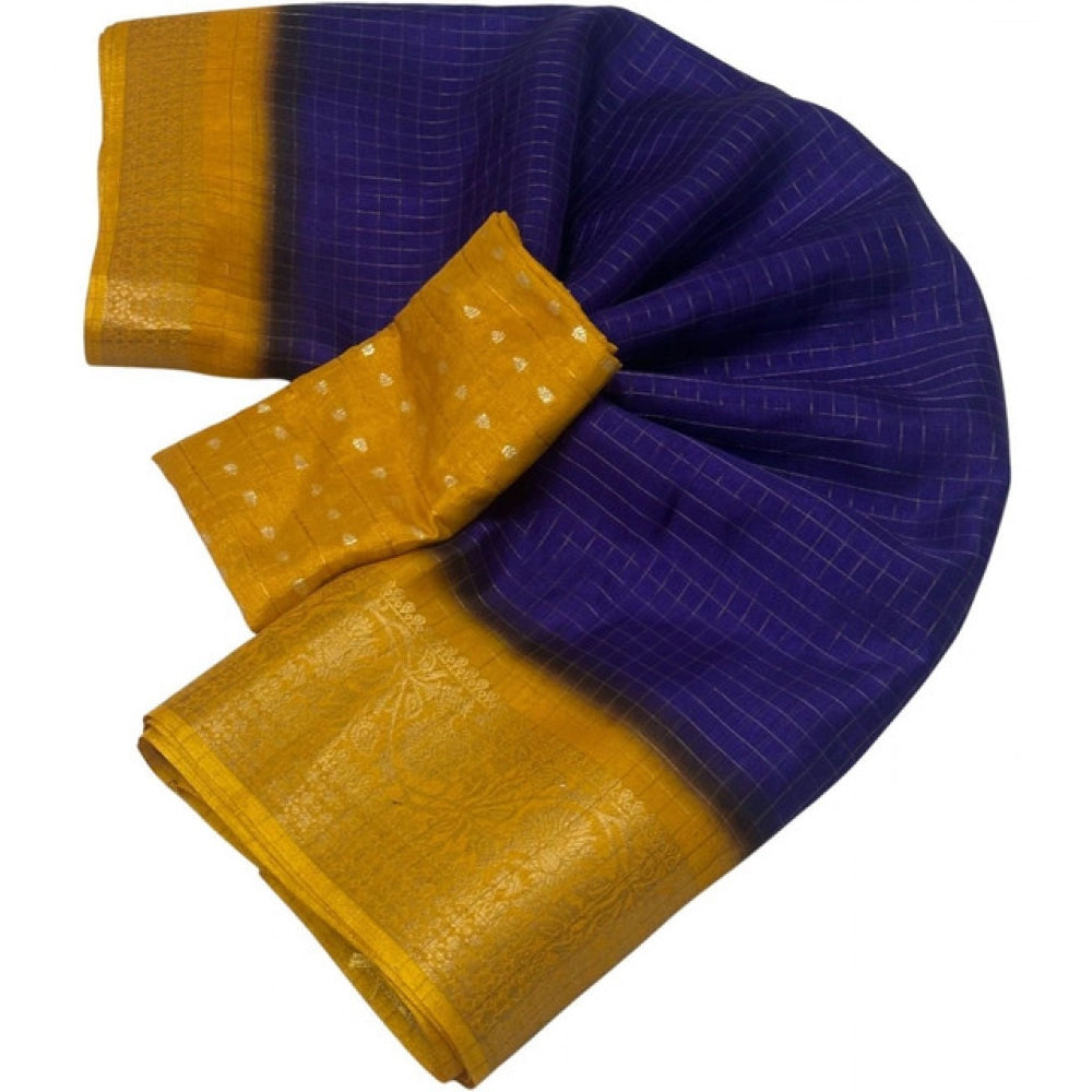 Embellished Women's Cotton Blend Checkered Saree With Blouse Piece