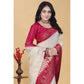 Embellished Women's Cotton Blend Checkered Saree With Blouse Piece