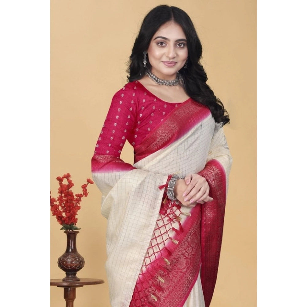 Embellished Women's Cotton Blend Checkered Saree With Blouse Piece