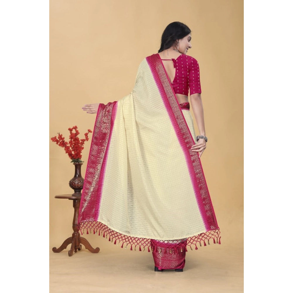 Embellished Women's Cotton Blend Checkered Saree With Blouse Piece