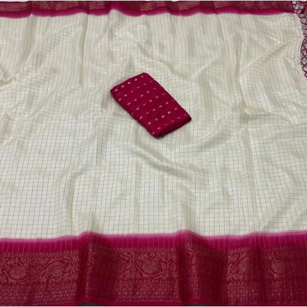 Embellished Women's Cotton Blend Checkered Saree With Blouse Piece