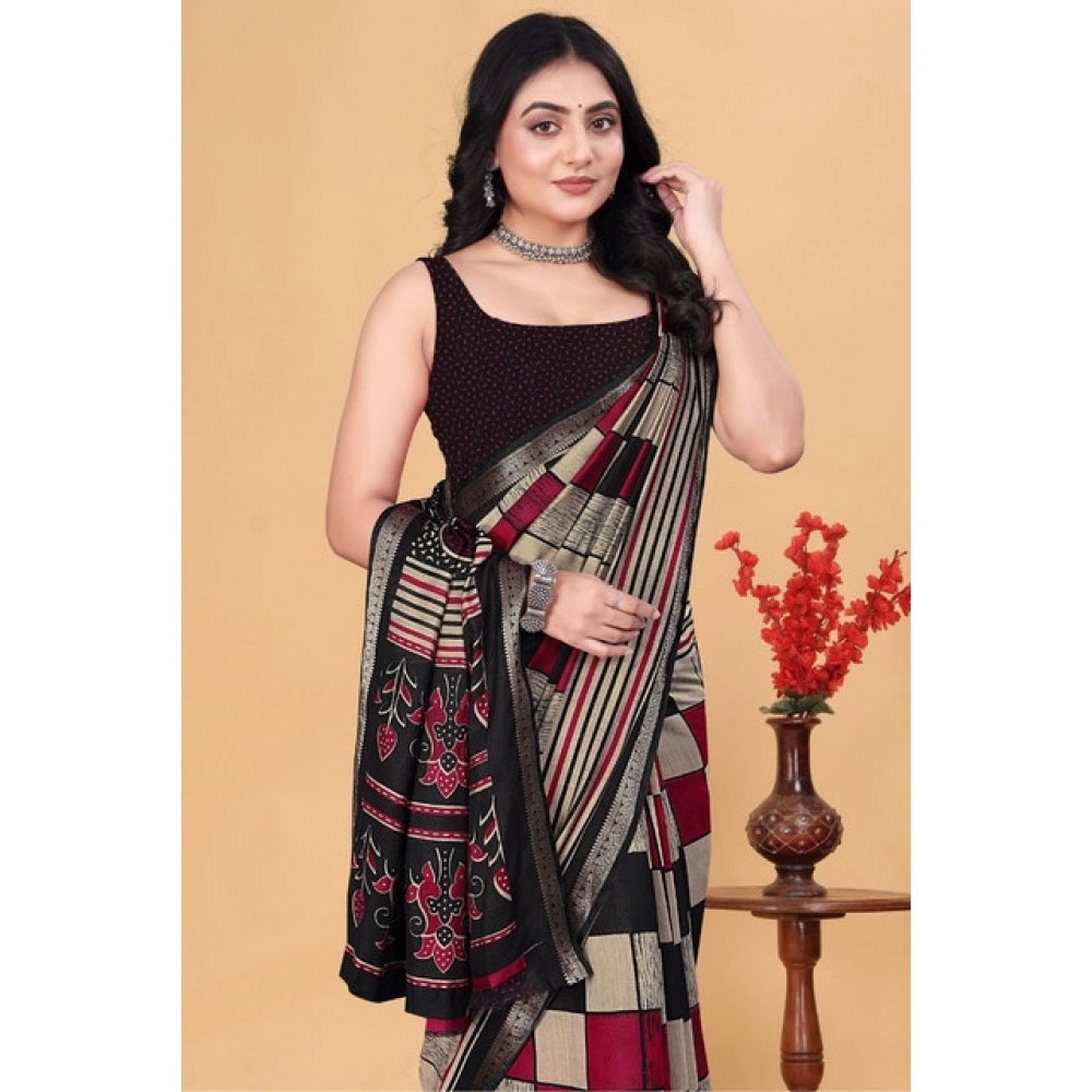 Facinating Women's Dupion Silk Block Printed Saree With Blouse Piece