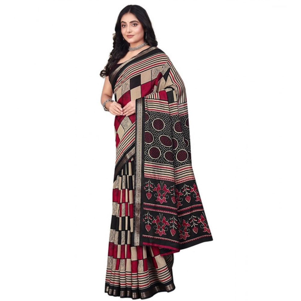 Facinating Women's Dupion Silk Block Printed Saree With Blouse Piece