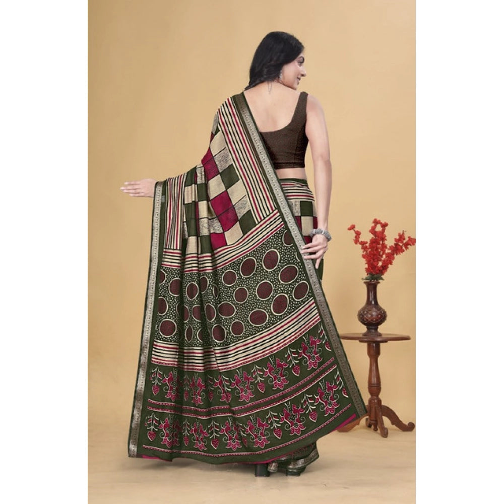 Facinating Women's Dupion Silk Block Printed Saree With Blouse Piece