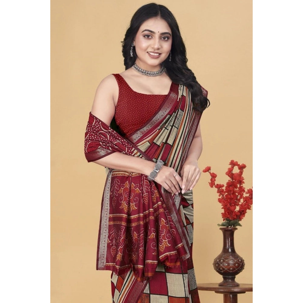 Facinating Women's Dupion Silk Block Printed Saree With Blouse Piece