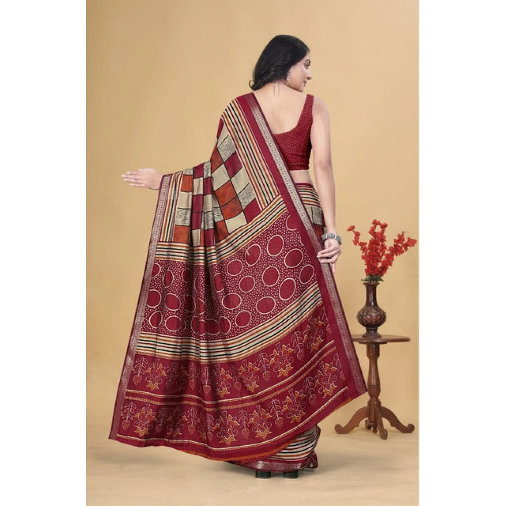 Facinating Women's Dupion Silk Block Printed Saree With Blouse Piece