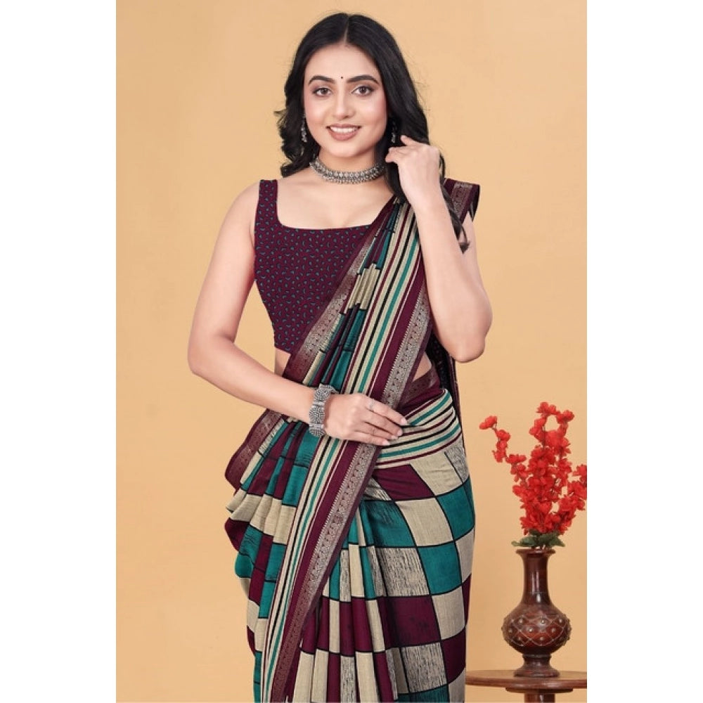 Facinating Women's Dupion Silk Block Printed Saree With Blouse Piece