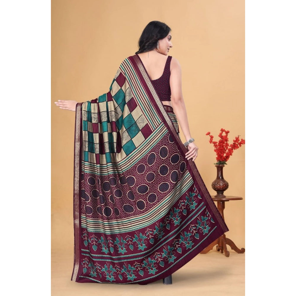 Facinating Women's Dupion Silk Block Printed Saree With Blouse Piece