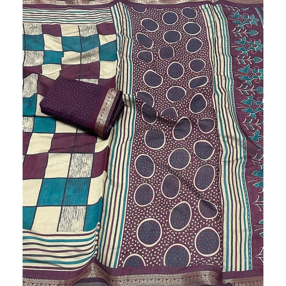 Facinating Women's Dupion Silk Block Printed Saree With Blouse Piece