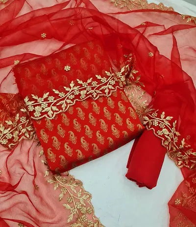 Snazzy Banarasi Silk Jacquard Salwar Suit Dress Material
