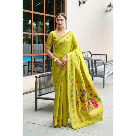 Designer Women's Silk Blend Paithani Weaving Saree With Blouse Piece