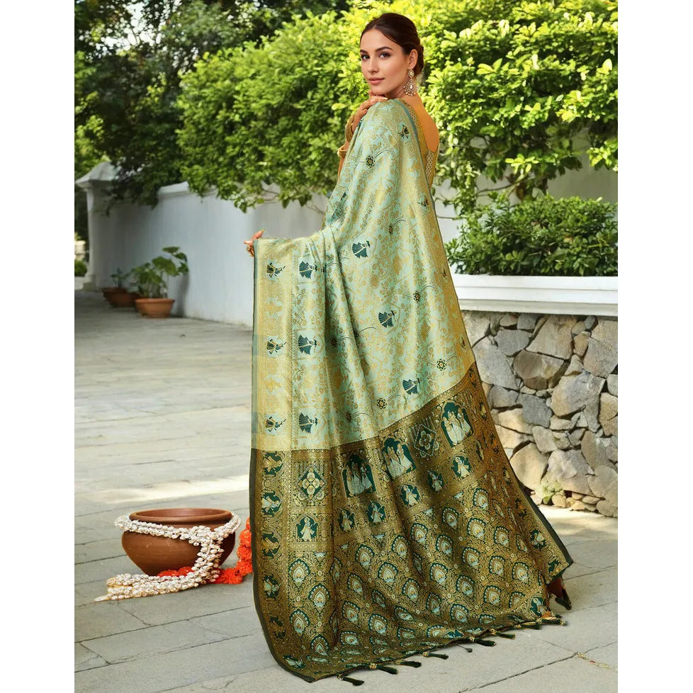 Fashionable Women's Silk Blend Woven Paithani Saree With Blouse Piece