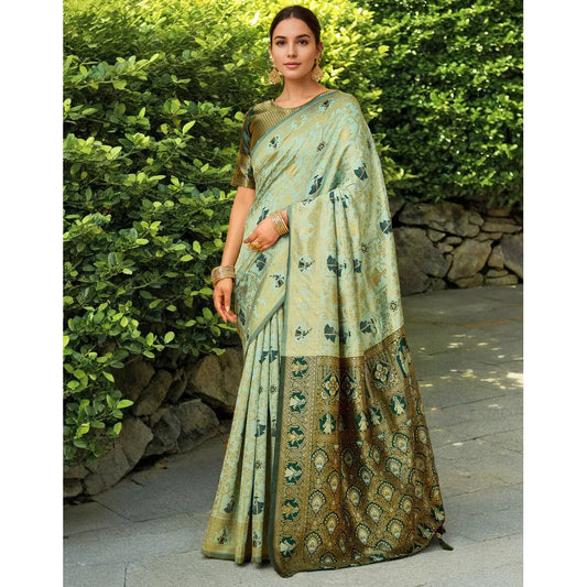 Fashionable Women's Silk Blend Woven Paithani Saree With Blouse Piece