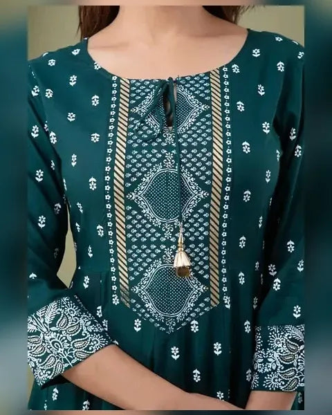 Festive Wear Anarkali Rayon Kurta Bottom Dupatta Set