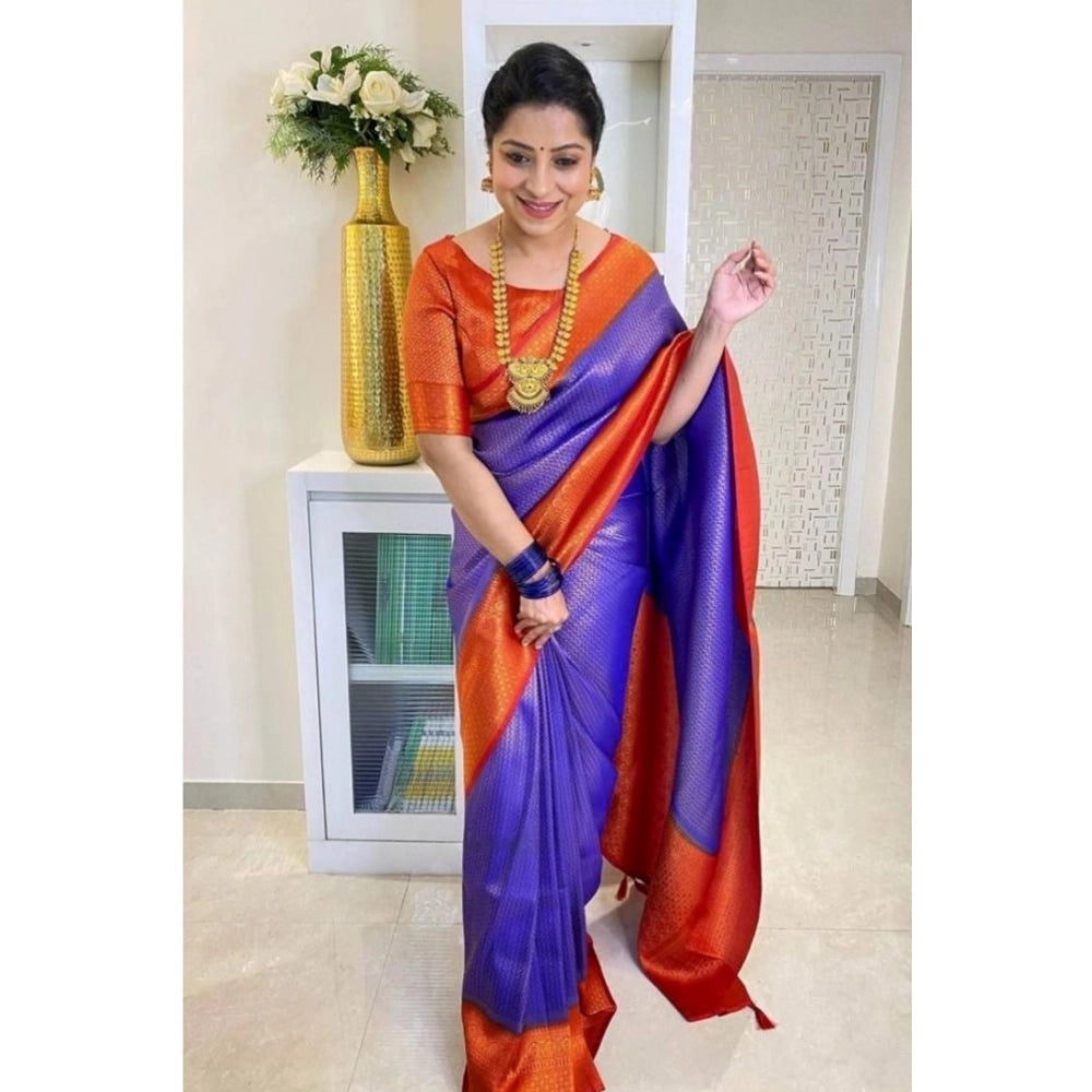 Groovy Women's Soft Lichi Silk Printed Saree With Blouse Piece