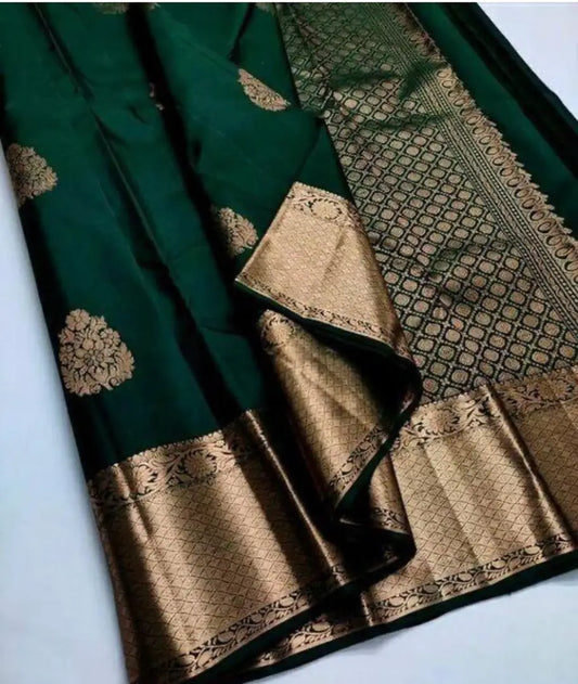 Stylish Cotton Silk Green Jacquard Saree With Blouse Piece