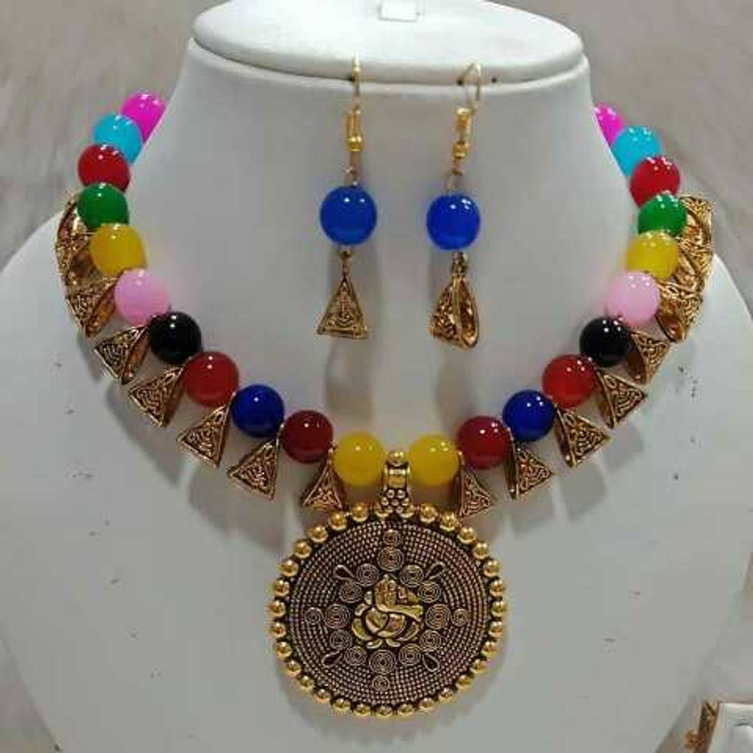 Charming Oxidized Ganesh ji Beads Jewellery Set