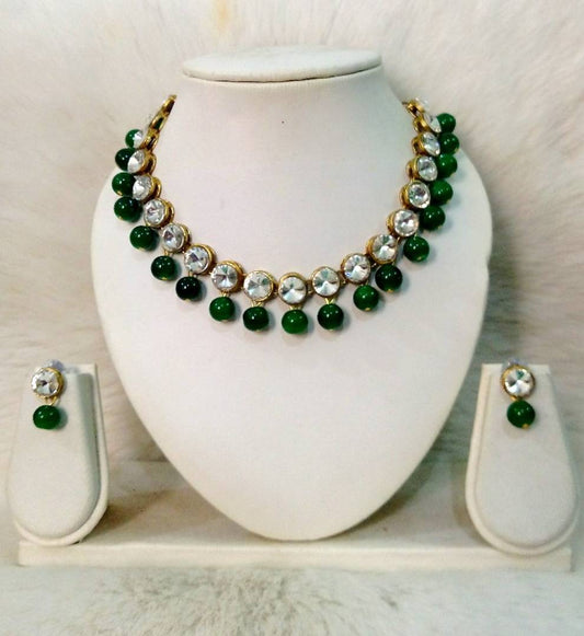 Alloy And Kundan Beads Necklace Set