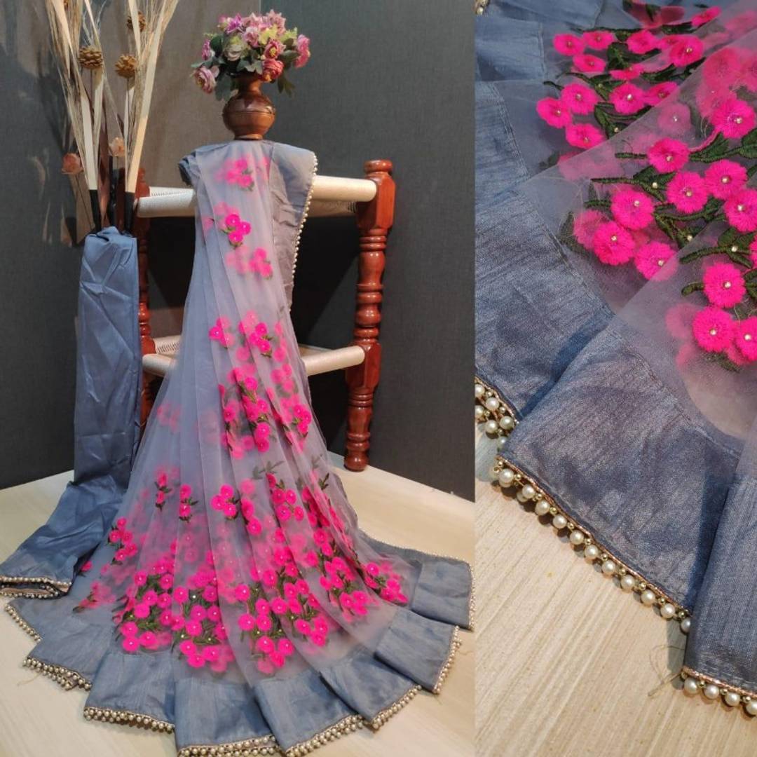 Wonderful Net Embroidered Saree