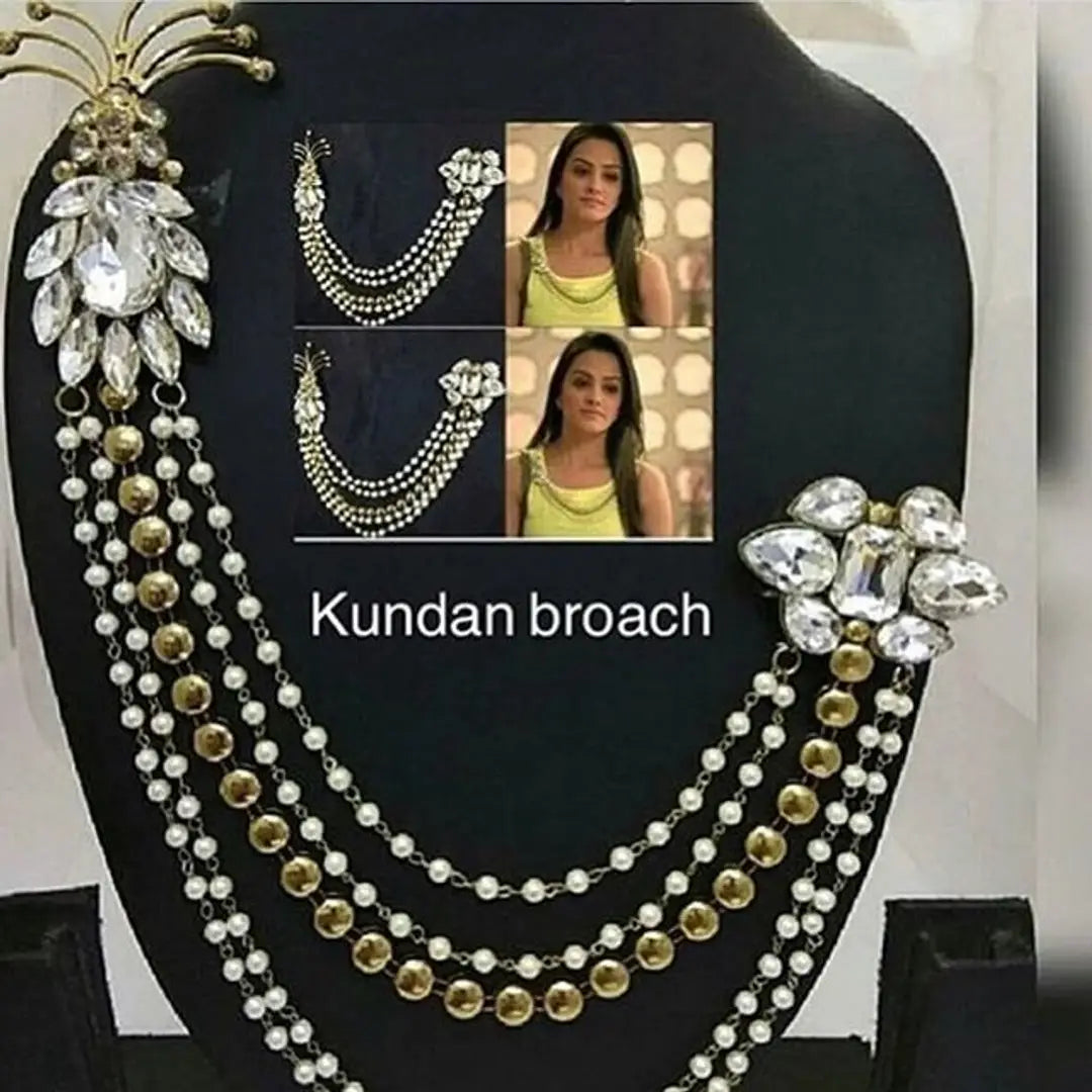 Designer Kundan and Pearl Brooch Jewellery Set