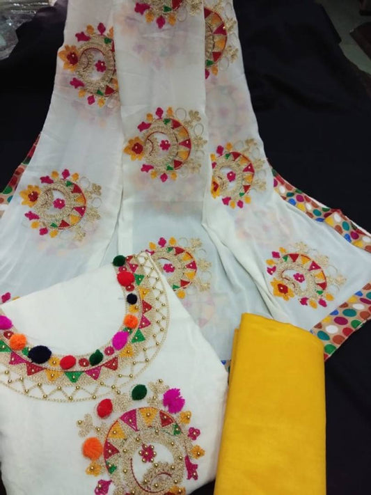 Elegant Embroidered Modal Chanderi Salwar Suit Dress Material