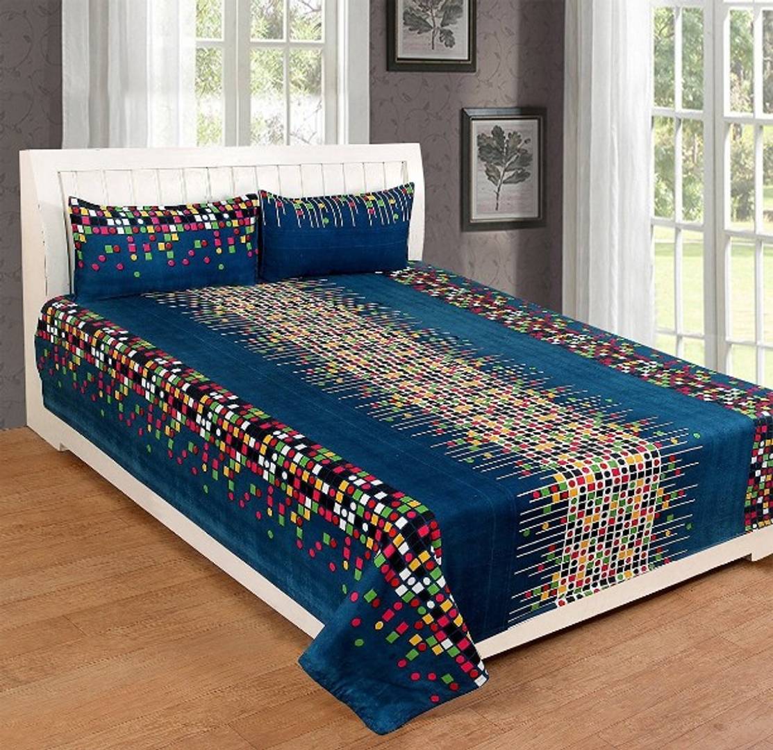 Funky Poly Cotton Printed Double Bedsheet with 2 Pillow Covers