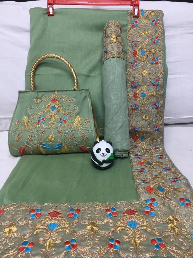 Stylish Art Silk Embroidered Saree with Bag