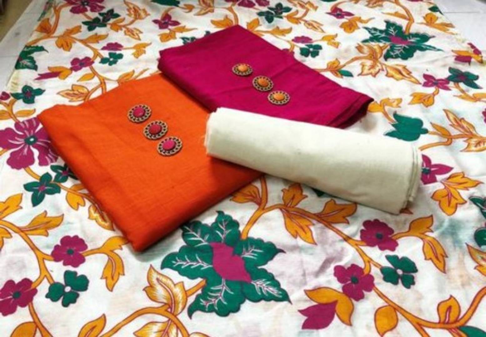 Stylish Cotton Slub Two Tops Salwar Suit Dress Material