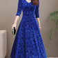 Royal Blue Self Pattern Velvet Long Dress