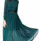 Dazzling Solid Collar Long Dress with Belt