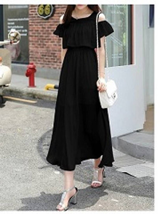 Black Cold Shoulder Long Maxi Dress