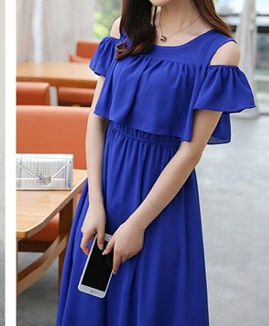 Royal Blue Cold Shoulder Long Maxi Dress