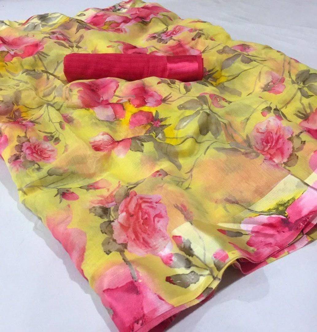 Beautiful Linen Floral Printed Saree