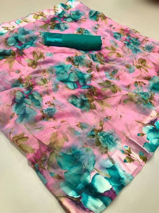 Beautiful Linen Floral Printed Saree