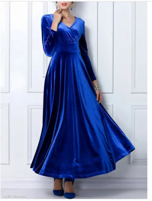 Blue - Long Velvet Dress