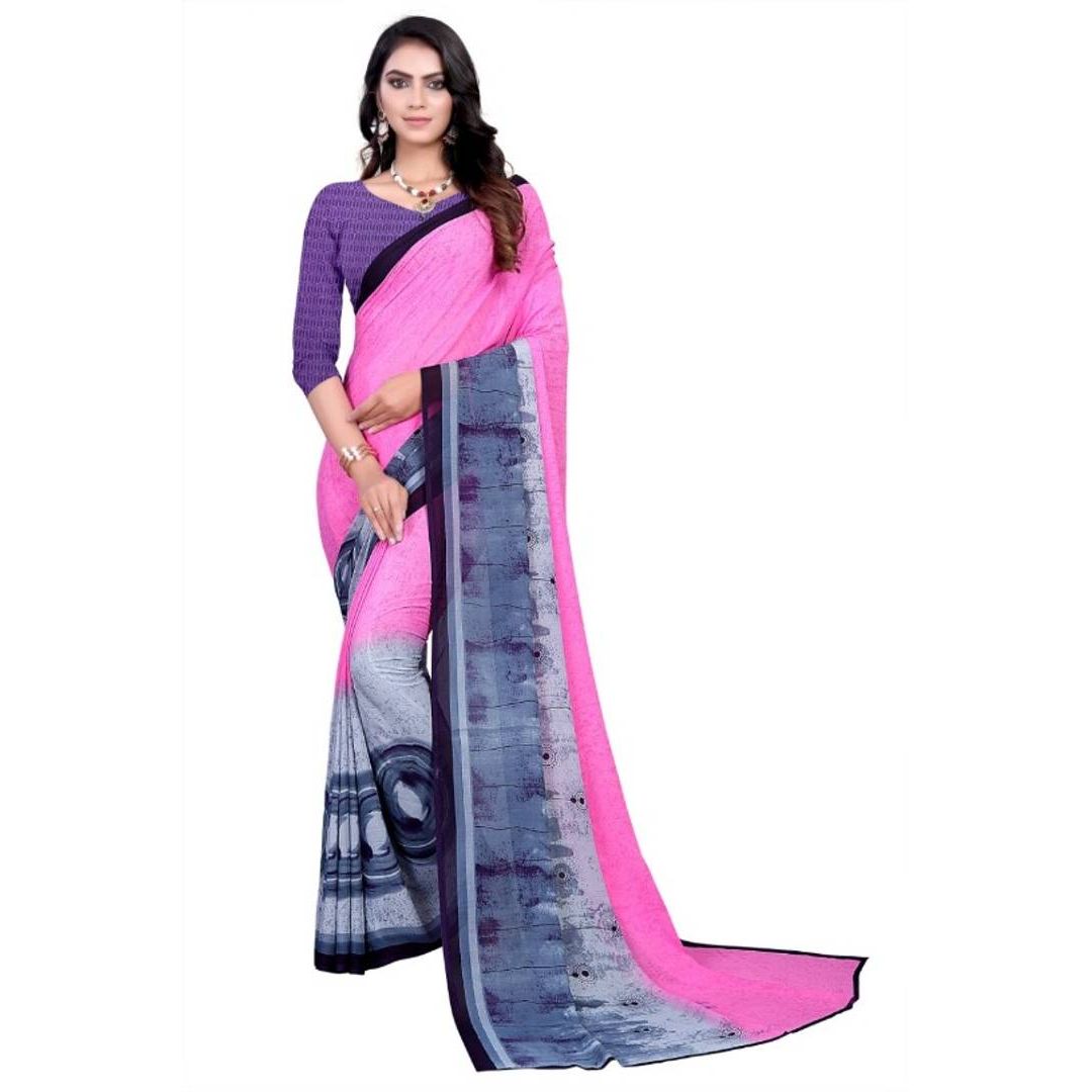 Stylish Printed Georgette Saree With Blouse Piece