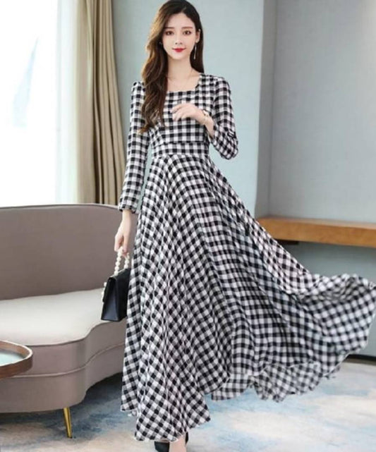 Black Checked Long Maxi Dress