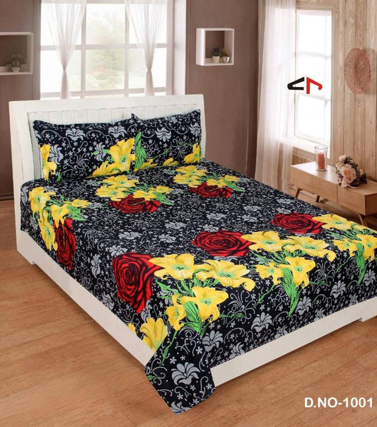 Stylish Polycotton Floral Printed Double Bedsheet With Pillow Covers