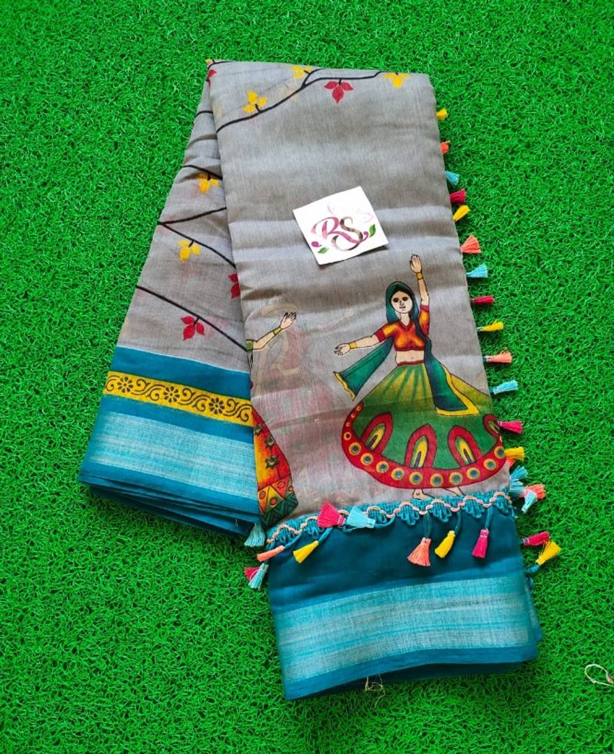 Trendy Linen Jute Silk Saree with Blouse piece