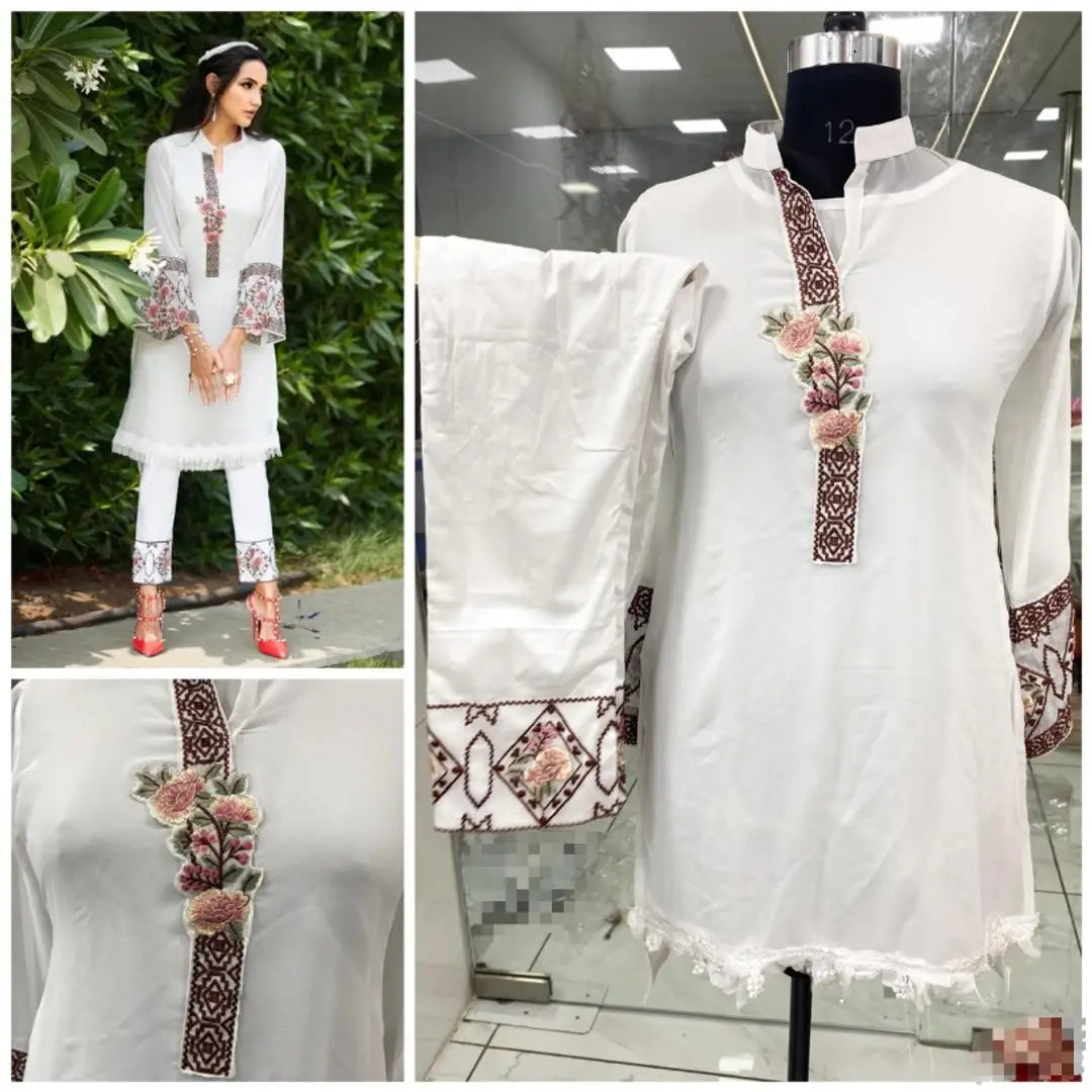 Designer Embroidered Georgette Kurta With Embroidered Pant