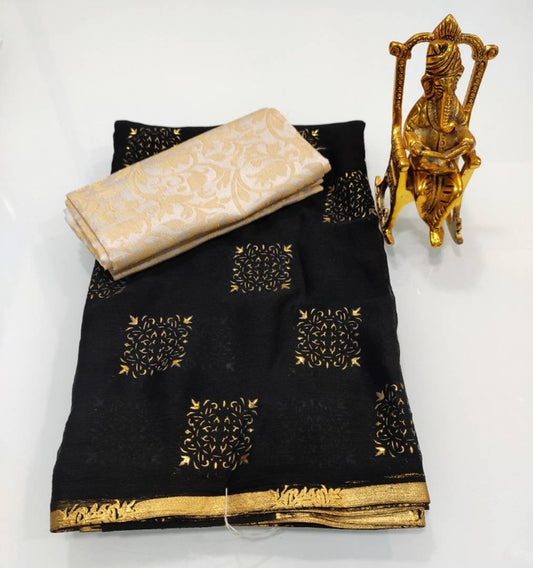 Beautiful Chiffon Zari Lace Work Saree With Blouse Piece