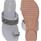 Women's Fancy Grey Synthetic Embellished One Toe Slippers